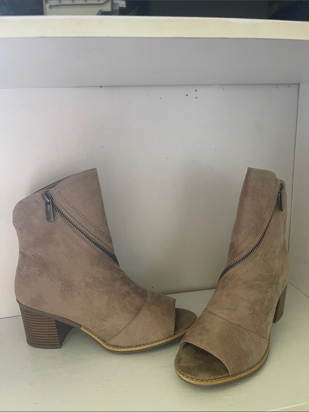 Brown Peep-Toe Heeled Boots